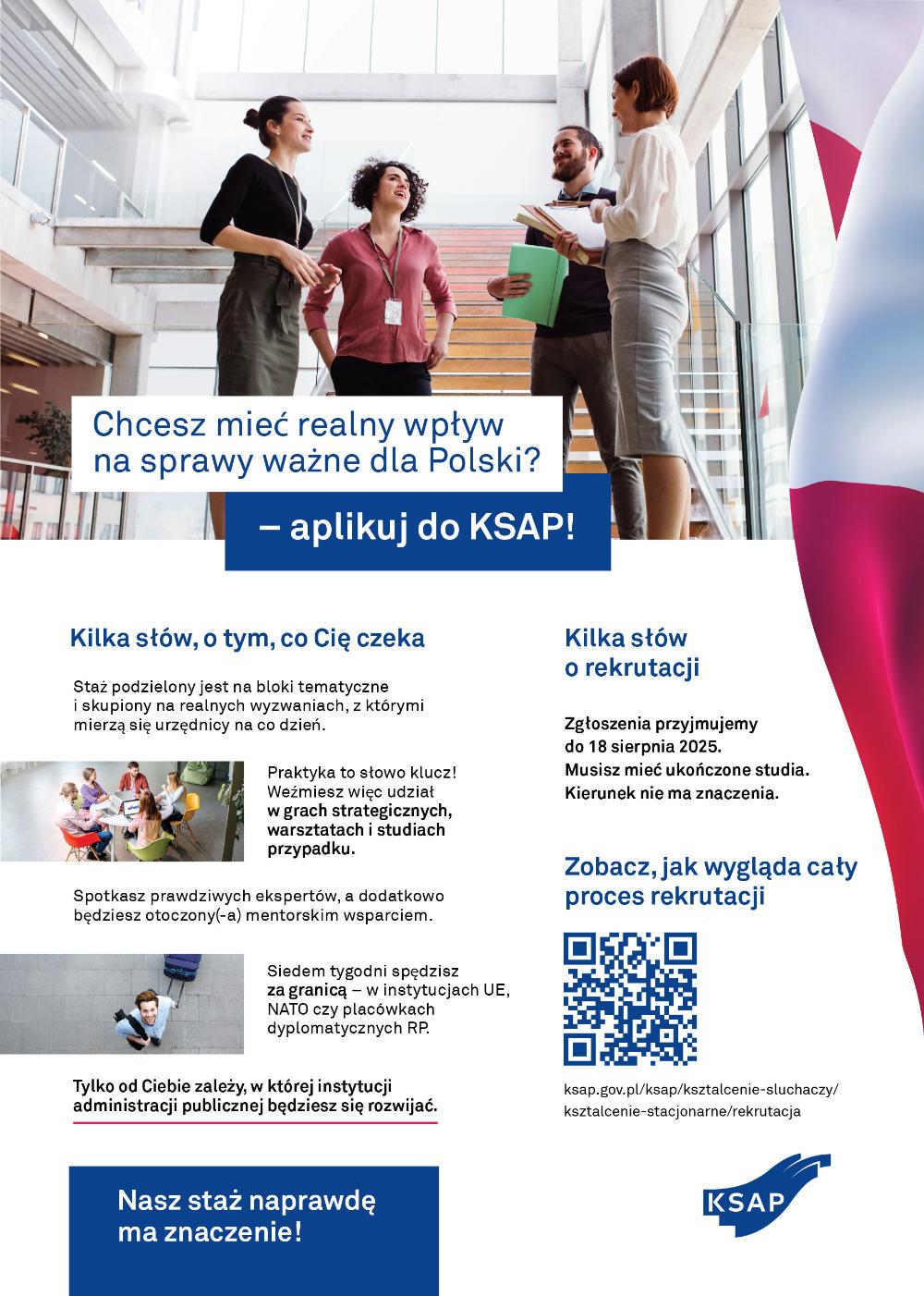 Ulotka informacyjna dotycząca rekrutacji na staż w Krajowej Szkole Administracji Publicznej